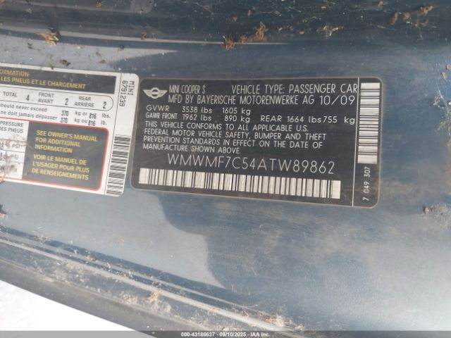2010 MINI COOPER S WMWMF7C54ATW89862 Photo 8