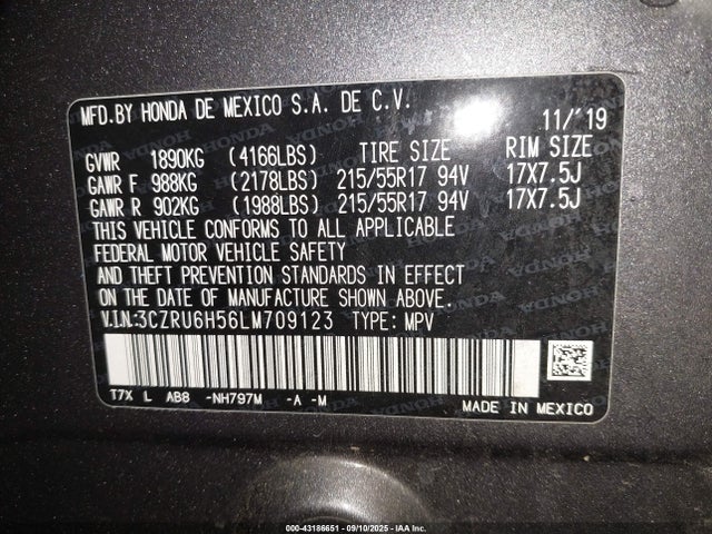 3CZRU6H56LM709123 Honda r18z9