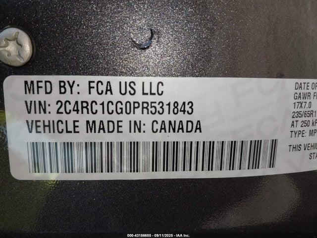 Продаж на аукціоні авто 2023 Chrysler Voyager Lx, vin: 2C4RC1CG0PR531843, номер лоту: 43186685