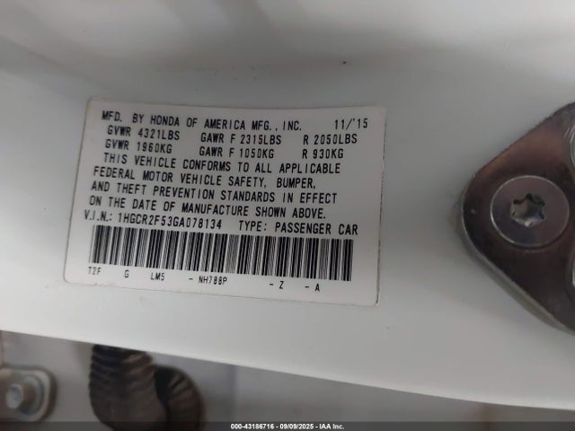 1HGCR2F53GA078134 Honda k24w1