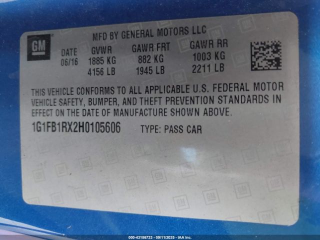 2017 CHEVROLET CAMARO 1G1FB1RX2H0105606 Photo 8