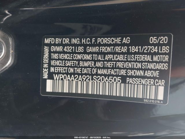 2020 PORSCHE 911 WP0AA2A92LS206505 Photo 8