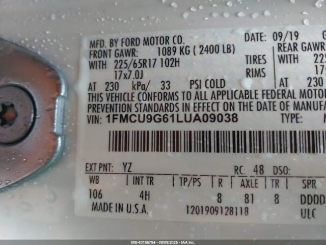 2020 FORD ESCAPE 1FMCU9G61LUA09038 Photo 8