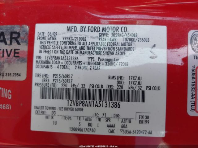 2010 FORD MUSTANG 1ZVBP8AN1A5131386 Photo 8