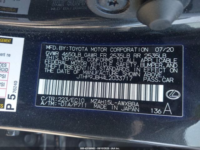 2020 LEXUS UX 250H JTHP9JBH4L2033717 Photo 8