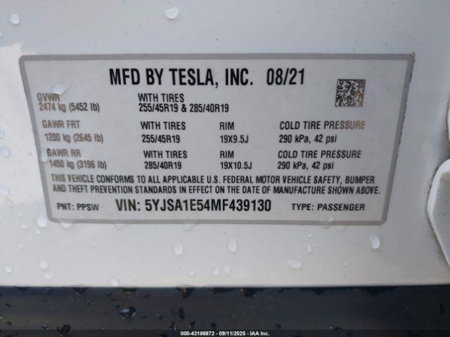 2021 TESLA MODEL S 5YJSA1E54MF439130 Photo 8