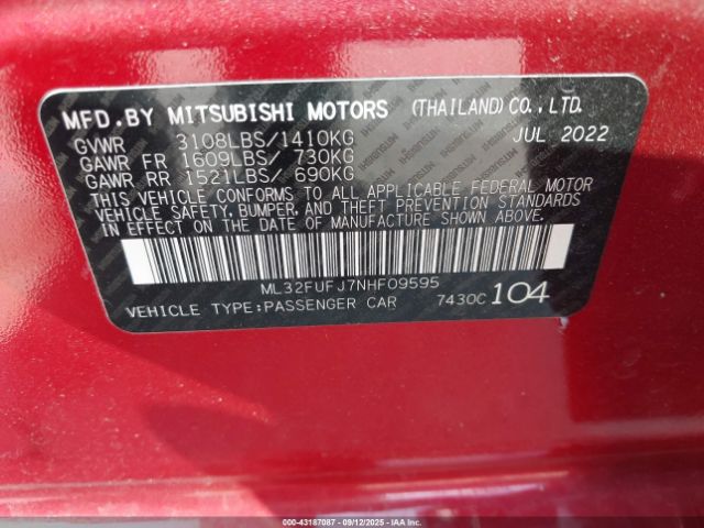 2022 MITSUBISHI MIRAGE G4 ML32FUFJ7NHF09595 Photo 8