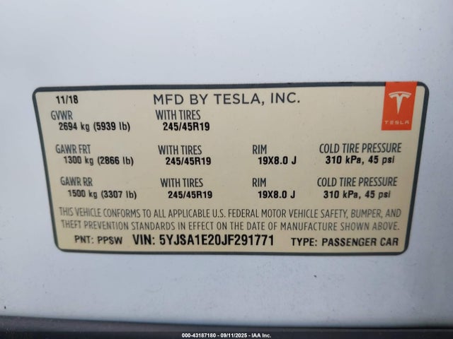 2018 TESLA MODEL S 5YJSA1E20JF291771 Photo 8