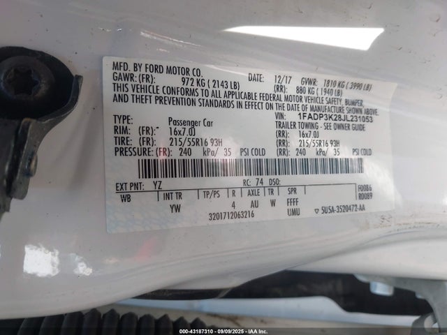 1FADP3K28JL231053 Ford 2.0l gdi