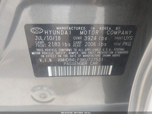 KMHD84LF9KU737531 Hyundai mpi nu