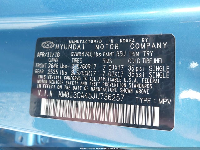 KM8J3CA45JU736257 Hyundai gdi nu