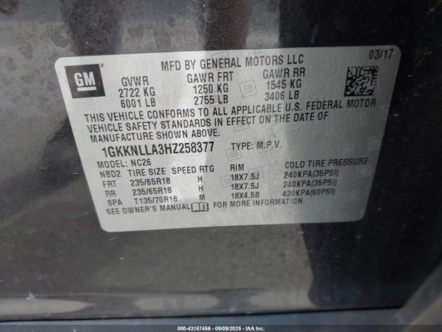 1GKKNLLA3HZ258377 GMC lcv - sidi: spark ignited direct injection, vvt: variable valve timing, dcvcp, e85 max, e0-e100, alum