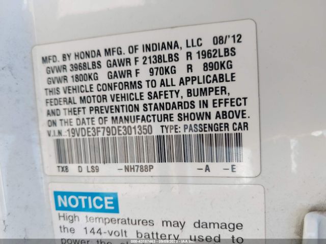 2013 ACURA ILX HYBRID 19VDE3F79DE301350 Photo 8