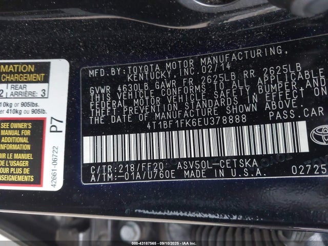 Toyota 2ar-fe 2014 4T1BF1FK6EU378888 Image 9