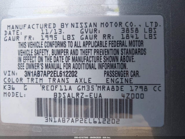 3N1AB7AP2EL612202 Nissan Sentra