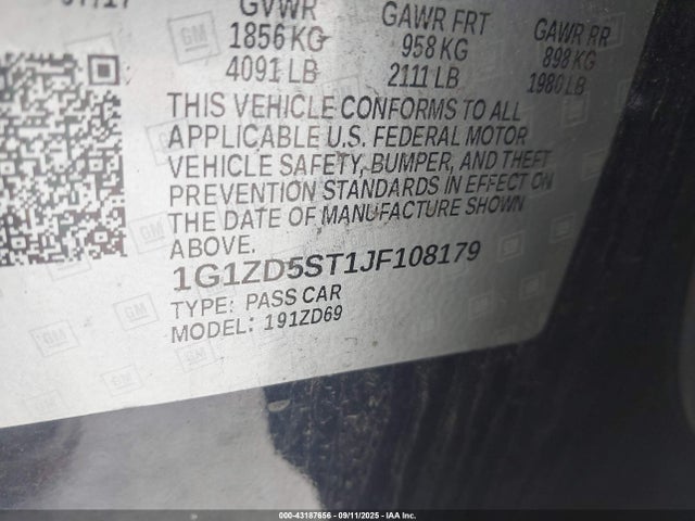Chevrolet lfv - direct injection, variable valve timing, gen 1 2018 1G1ZD5ST1JF108179 Image 9