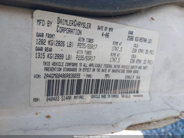 2006 CHRYSLER PACIFICA 2A4GM68486R836659 Photo 8