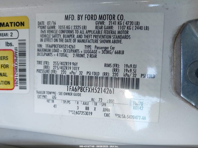Ford 5.0l 4v premium fuel 2017 1FA6P8CFXH5214261 Image 9