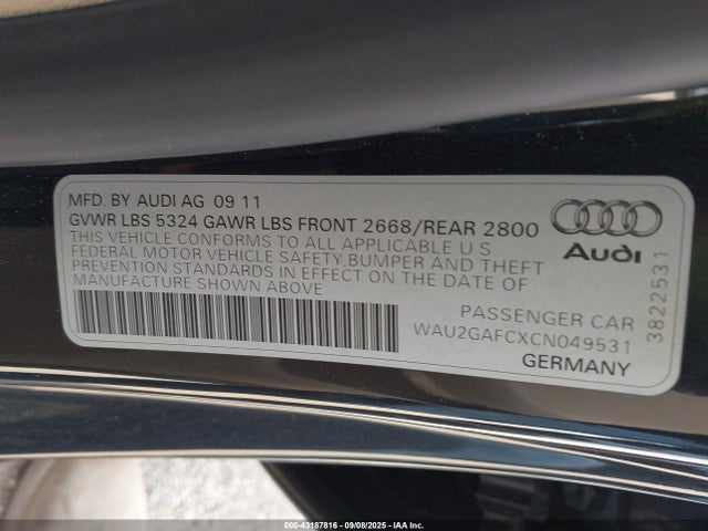 2012 AUDI A7 WAU2GAFCXCN049531 Photo 8
