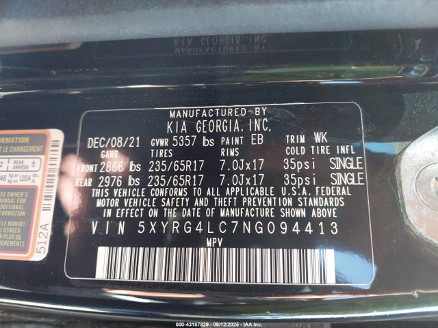 5XYRG4LC7NG094413 KIA gdi theta-iii