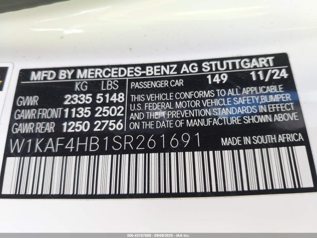 W1KAF4HB1SR261691 Mercedes-Benz m254