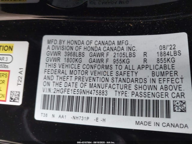 2HGFE1E59NH475883 Honda l15ca