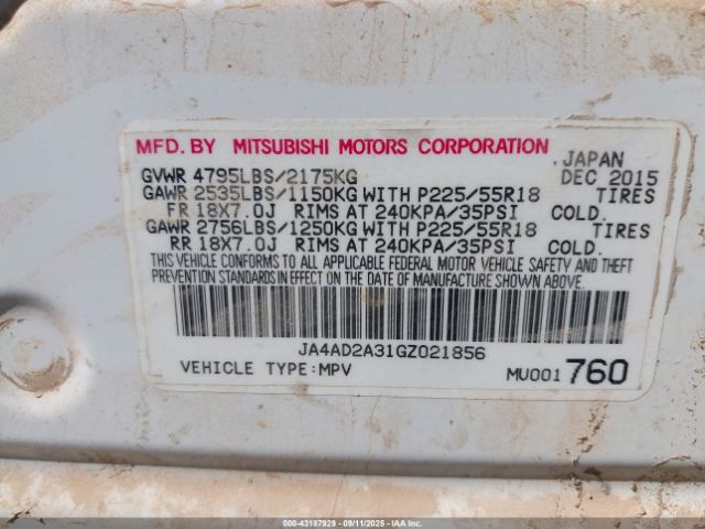 2016 MITSUBISHI OUTLANDER JA4AD2A31GZ021856 Photo 8