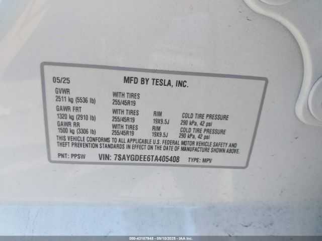 2026 TESLA MODEL Y 7SAYGDEE6TA405408 Photo 8