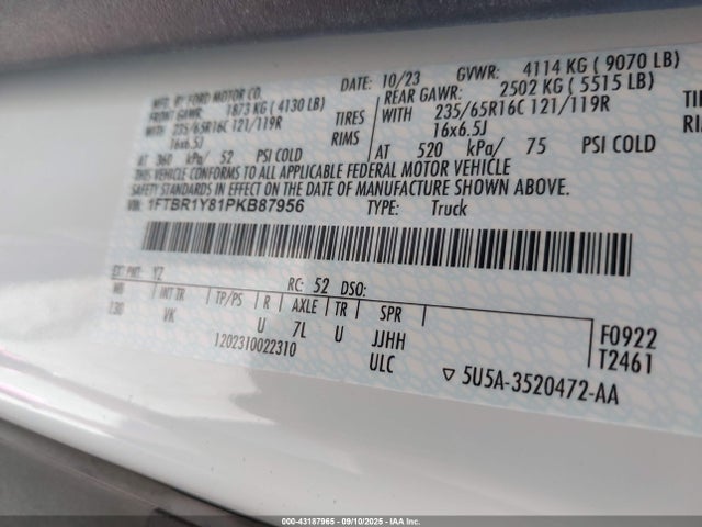Ford 3.5l v6 cyclone 2023 1FTBR1Y81PKB87956 Image 9