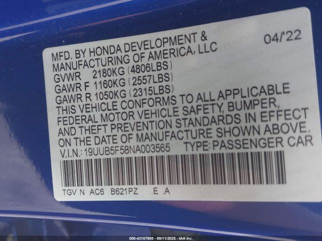 2022 ACURA TLX 19UUB5F58NA003565 Photo 8