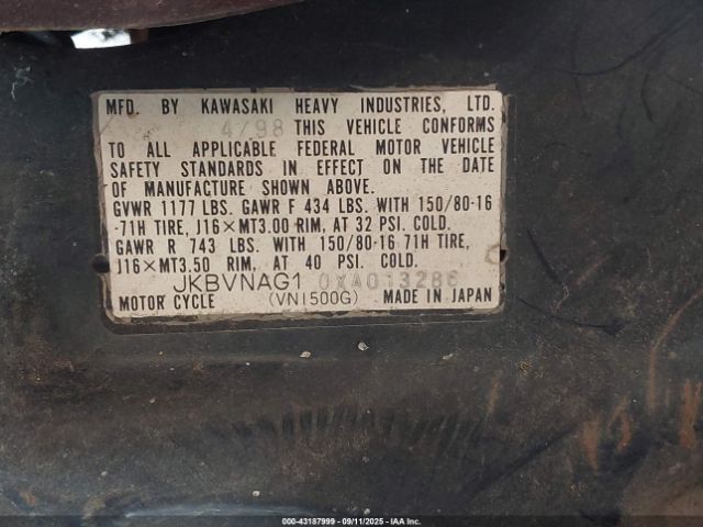 1999 KAWASAKI VN1500 JKBVNAG10XA013286 Photo 9