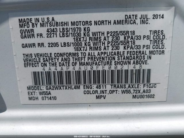 2015 MITSUBISHI OUTLANDER SPORT 4A4AP4AU0FE002148 Photo 8