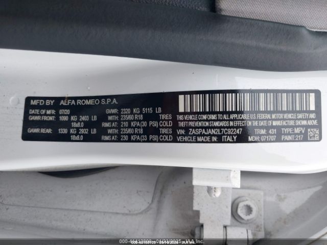 2020 ALFA ROMEO STELVIO ZASPAJAN2L7C92247 Photo 8