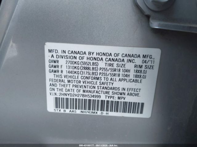 2011 ACURA MDX 2HNYD2H27BH534999 Photo 8