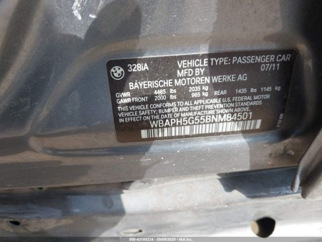 2011 BMW 328I WBAPH5G55BNM84501 Photo 8