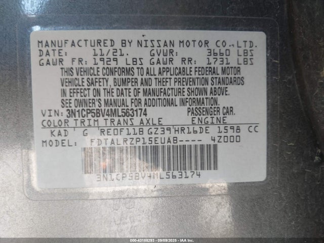 3N1CP5BV4ML563174 Nissan 2021