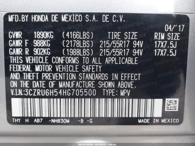 3CZRU6H54HG705500 Honda r18z9