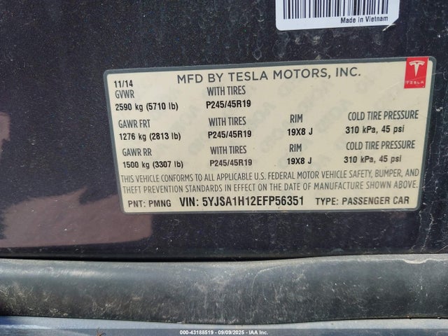 2014 TESLA MODEL S 5YJSA1H12EFP56351 Photo 8
