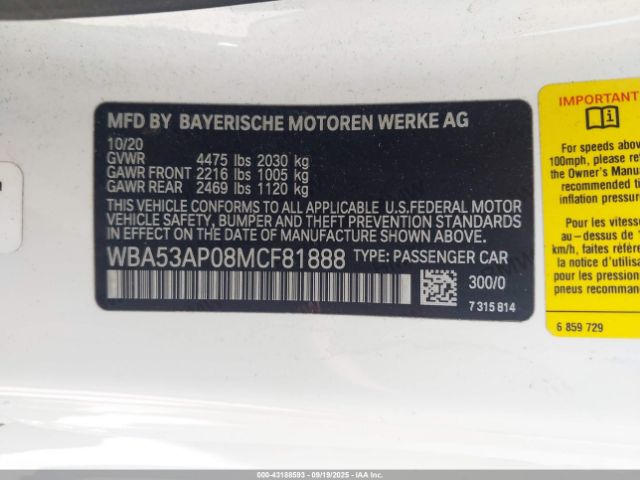 2021 BMW 430I WBA53AP08MCF81888 Photo 8