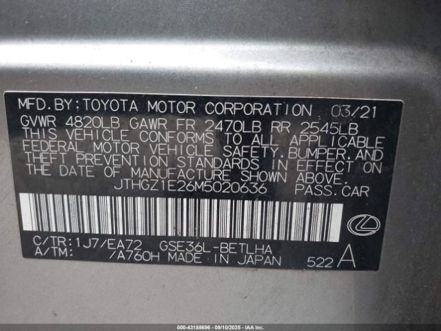 2021 LEXUS IS 350 JTHGZ1E26M5020636 Photo 8