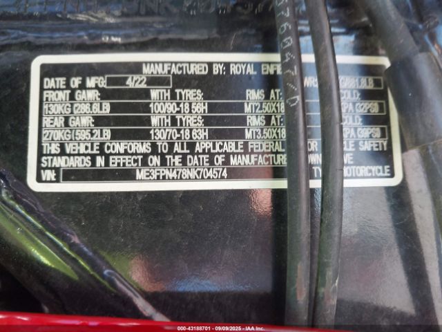2022 ROYAL ENFIELD MOTORS INT 650 ME3FPN478NK704574 Photo 9