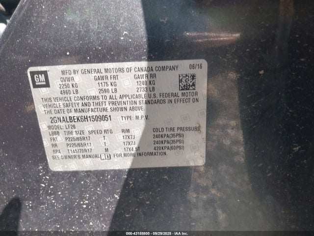 2GNALBEK6H1509051 Chevrolet lea - sidi: spark ignited direct injection, e85 max, alum