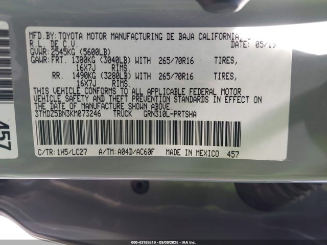 3TMDZ5BN3KM073246 Toyota 2gr-fks
