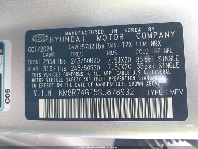 KM8R74GE5SU878932 Hyundai gdi lambda ii