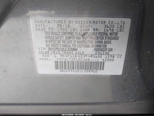 3N1CP5CU2JL528960 Nissan 2018