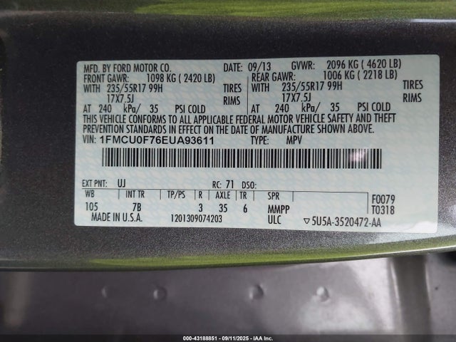 1FMCU0F76EUA93611 Ford 2014