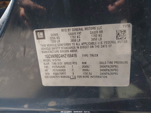1GCVKREC4HZ168416 Chevrolet l83 - sidi: spark ignited direct injection, vvt: variable valve timing, afm, e85 max, alum