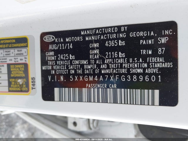 5XXGM4A7XFG389601 KIA dohc gdi theta ii