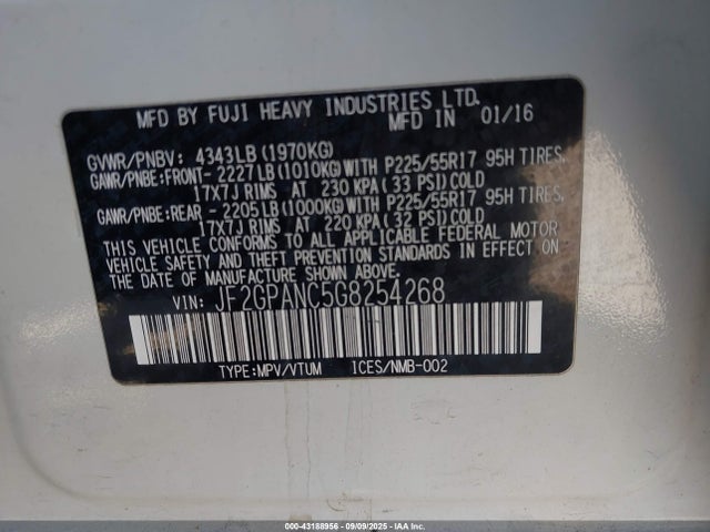 JF2GPANC5G8254268 Subaru naturally aspirated
