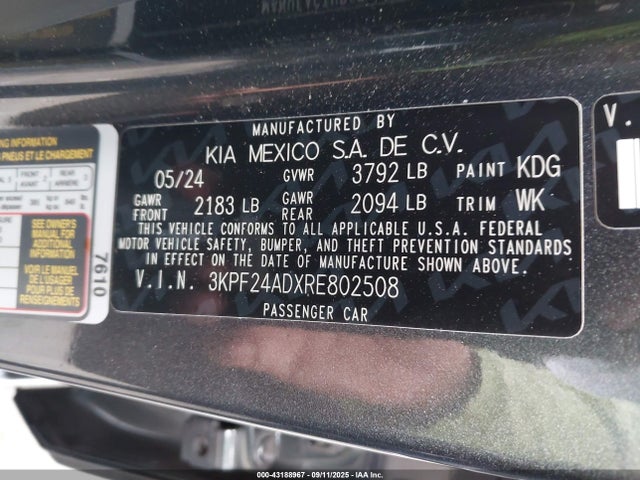 3KPF24ADXRE802508 KIA mpi nu